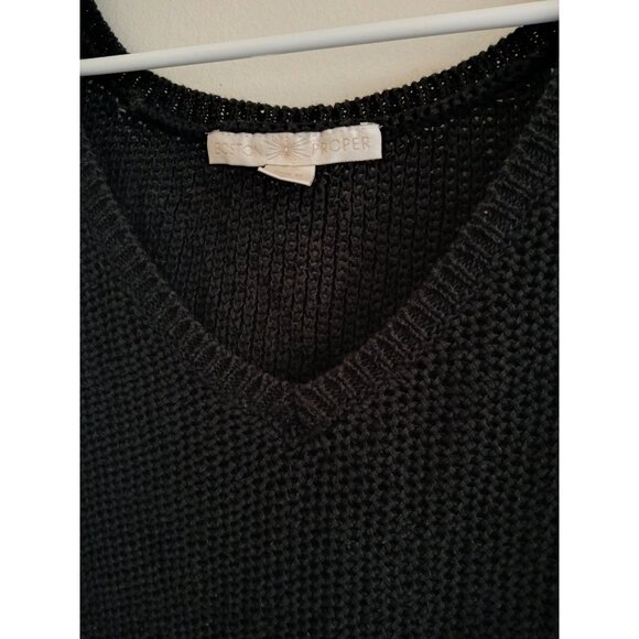 Boston Proper Womens M Black Knit Pullover Sweater V-neck Boho Casual Elevated - Picture 4 of 8